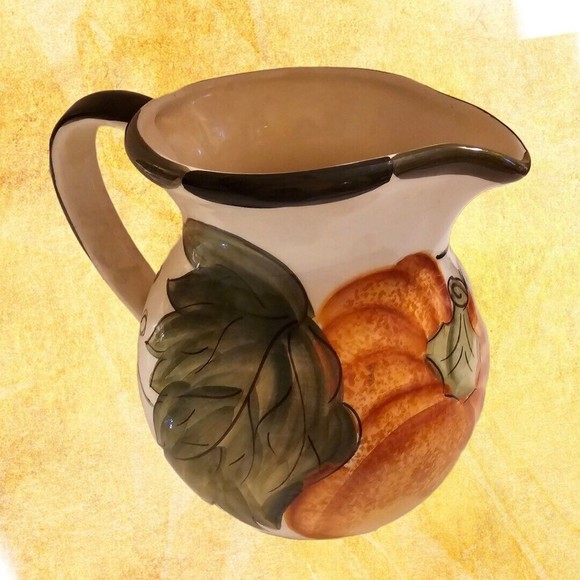Harvest Pitcher Hand Painted Portugal Pumpkin Fall Jay Wilfred Andrea Sedak - Picture 1 of 14